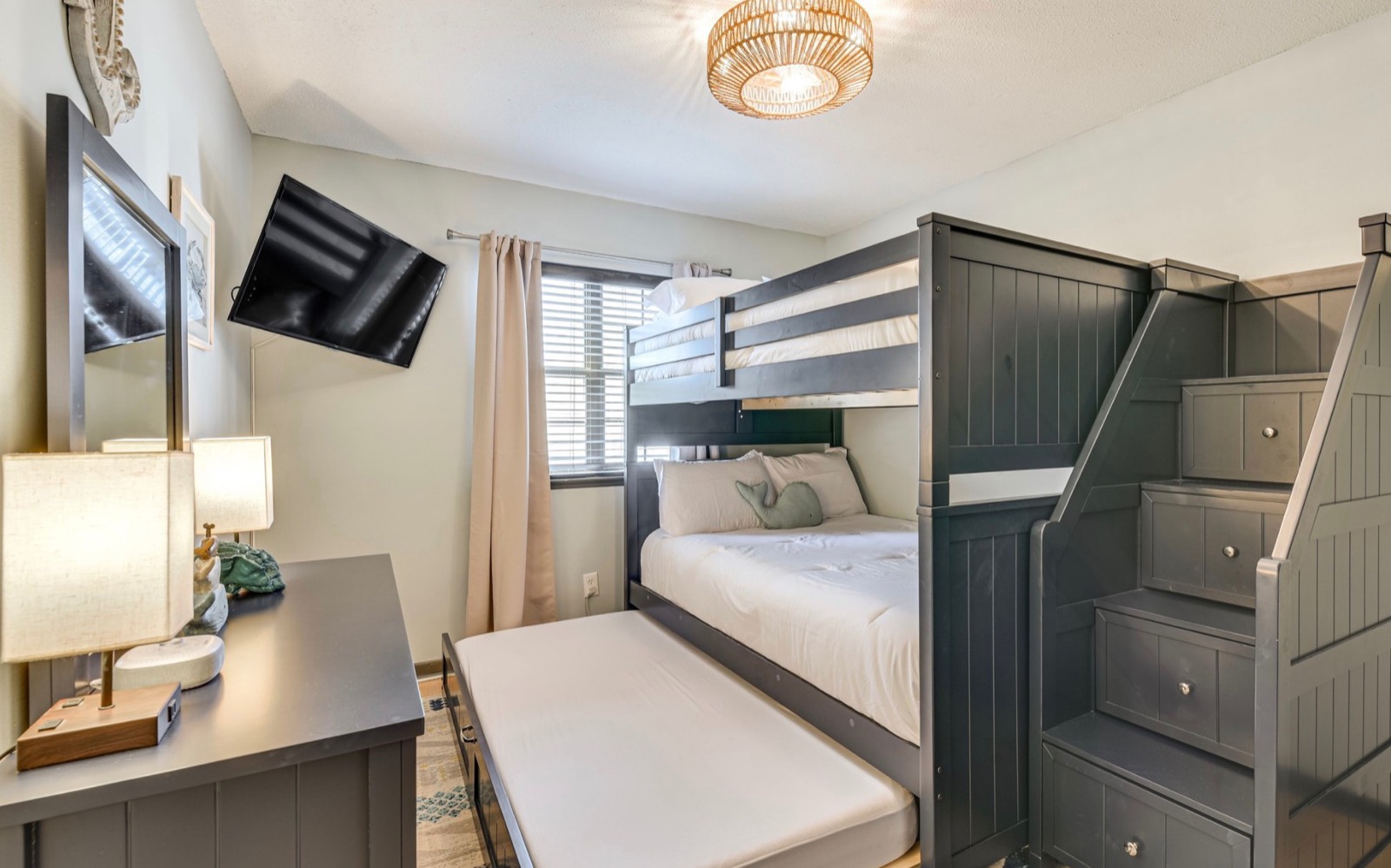 Bunk room with trundle pulled out
